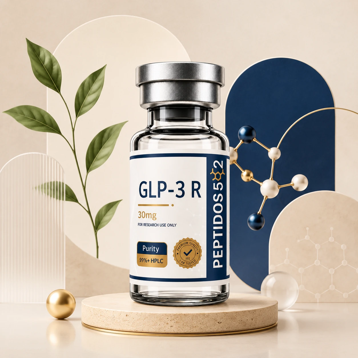 Vial presentado en la identidad visual de Peptidos502